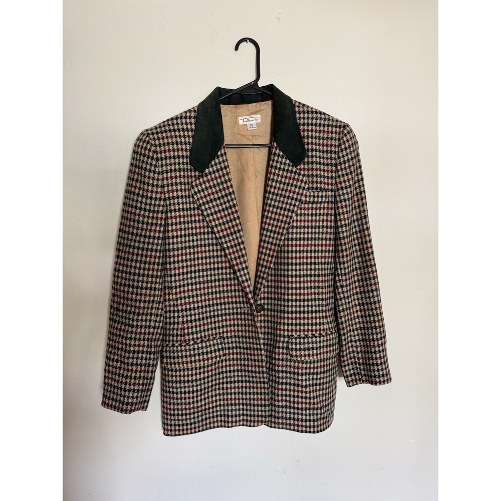 Vintage Talbots Wool Blazer Velvet Collar Academia Equestrian Plaid Sz 10